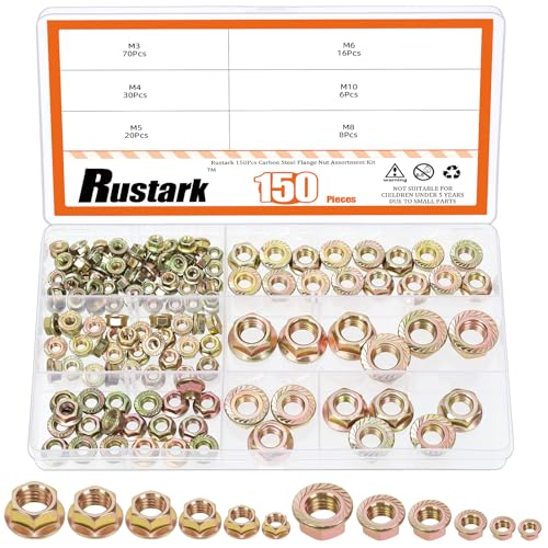 150Pcs 6 Sizes Carbon Steel Serrated Flange Nuts Assortment Kit Metric Hexagon Flange Lock Nuts Yellow Serrated Hex Lock Nuts for Machinery Industry Home Improvement - style: carbon steel-yellow