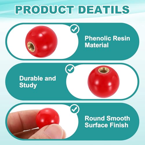 uxcell 4Pcs Threaded Ball Knobs, M8 x 25mm Phenolic Plastic Thread Ball Handles Balls Nuts Knob Caps Nut Balls with Threaded Insert for Machine Lever Handle DIY Project, Red - color: Red, size: M8 x 25mm