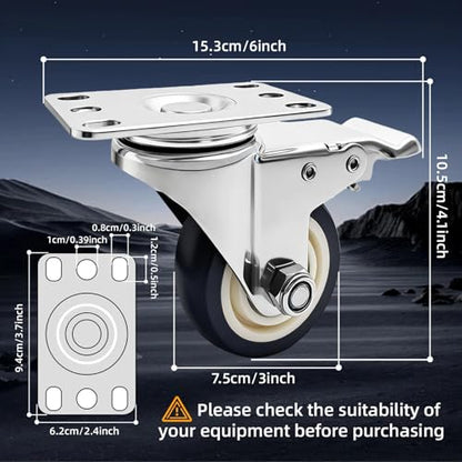 3'' 304 Stainless Steel Caster Wheels, 1500Lbs Heavy Duty Casters Set of 4 - size: 3inch