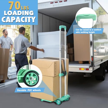 Folding Hand Truck Dolly Cart,Collapsible Shopping Trolley,Mini Lightweight Hand Dolly,Backpack Trolley,Luggage Cart,Aluminum Telescopic Rod,2 Wheel Trolley Expandable Large Chassis,Mint Green - color: 2 Wheel Aluminium Green