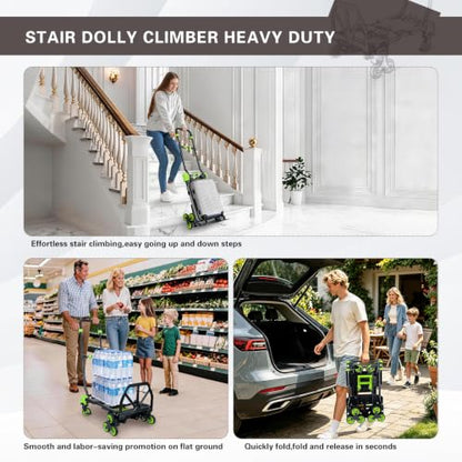2 in 1 Portable Stair Climbing Dolly Cart with Wheels(Green) - color: Green