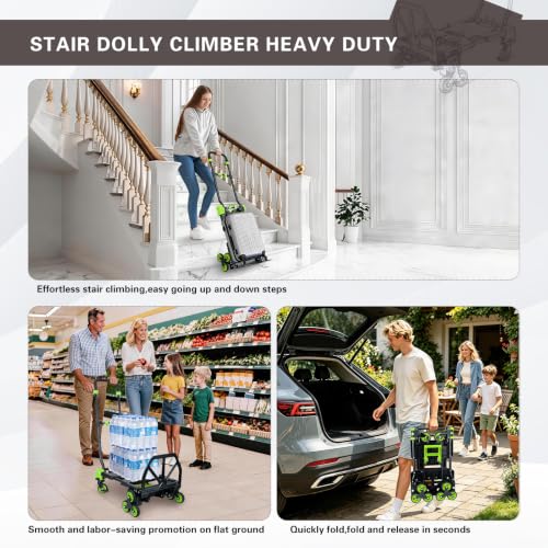 2 in 1 Portable Stair Climbing Dolly Cart with Wheels(Green) - color: Green