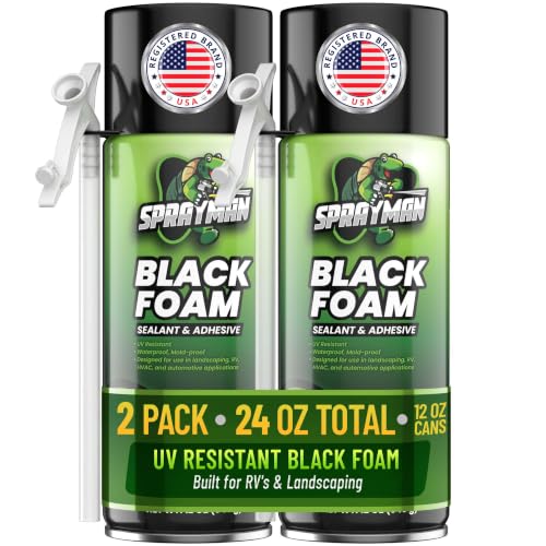 Sprayman Black Waterfall Foam Sealant - (2x12oz) Expanding Polyurethane Pond Foam Sealer, UV Resistant, Water Proof Spray for Landscape & Exterior, Straw Use, 2 Pack - size: 2 Pack