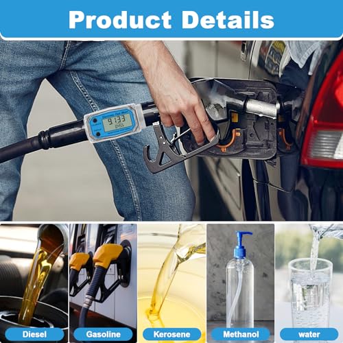 1" 2.6-26 GPM Inline NPT Thread Flowmeter, Digital Turbine Fuel Flow Meter, for Water, Diesel, Gas Oil, Gasoline, and Other Liquids - Supports Gallon, QTS, PTS, L, m³ with 3/4 in Adapters - size: 1 inch & 3/4 inch