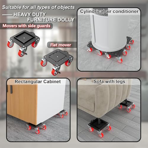 MYUEA Furniture Dolly 5 Wheels Heavy Duty with Removable Side Guards,3307 Lbs Capacity,360° Rotating Wheels & Side Brake,Furniture Movers Lifter Tool with Wheels for Appliances,Sofas,Beds,Pianos - color: Red, size: 1.97 in wheels