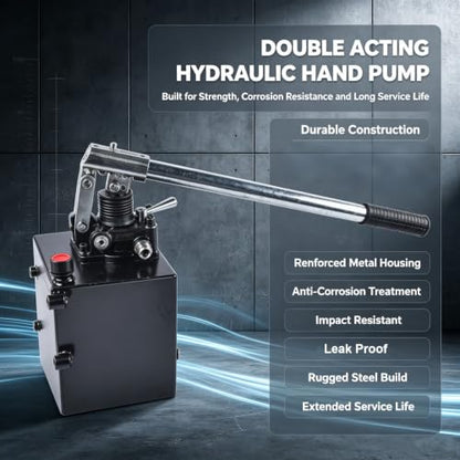 Double Acting Hydraulic Hand Pump, 5 QTs Tank, 2.7 CID, 3600 PSI - size: 5 QTs, 2.7CID