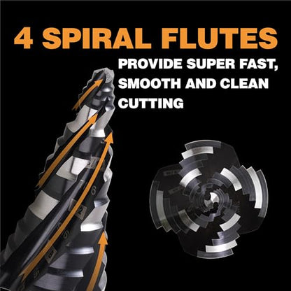 1/4"-3/4" M2 Step Drill Bit Unibit for Hole Drilling 5 Sizes - size: 1/4" to 3/4" (4 Spiral Flutes)