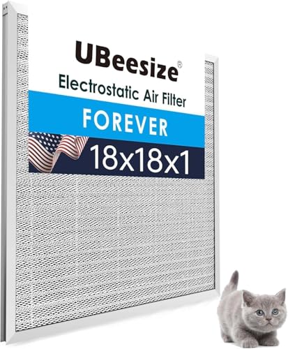 UBeesize 18x18x1 Reusable Electrostatic Air Filter HVAC AC Furnace Filter,MERV 8, Washable, Lasts a Lifetime,Permanent Air Filter,Breathe Fresher,Home And Office(Actual Size:17.44x17.44x0.82 Inch) - size: 18x18x1