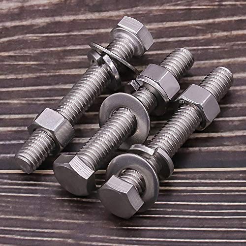 (10 Sets) M6-1.0 x 45mm Hex Bolt Kit, 304 Stainless Steel (18-8), Includes Hexagon Head Screws and Nuts, Flat & Lock Washers, Full Coarse Thread, for Machinery, Automotive, DIY - size: M6 x 45mm