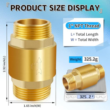 Solid Brass Spring Check Valve 1" NPT Male, Non Return Backflow Valve - size: 1" Male x 1" Male(DN25)
