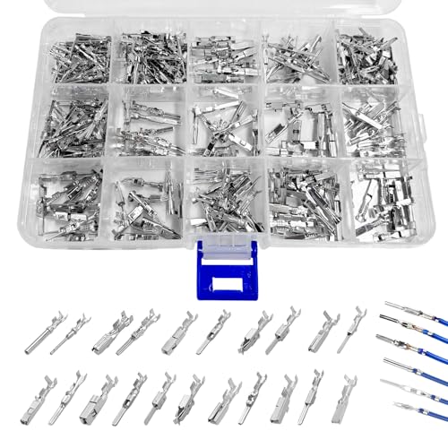 290PCS Car Electrical Wire Terminal Pins Connector, 1/1.5/1.8/2.2/2.8/3.5mm 21Type Electric Connector Wire Pin, Large Quantity Non-Insulated Plug Male Female Crimp Pins