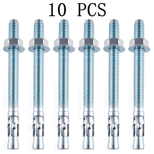 10 Pcs 1/2" x4-3/4 Wedge Anchors,Heavy-Duty Mounting Bolts for Concrete - size: 1/2"x4-3/4"