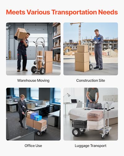 VEVOR 2 in 1 Hand Truck, 1000 lbs Load Capacity for 4-Wheel Mode, Convertible Hand Truck Dolly with Non-Slip Handle & Wheels, Portable Trolley Dolly for Moving Home, Office, Warehouse, Supermarket - size: 1000 lbs