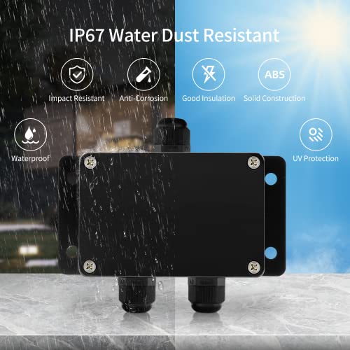 JINDOUZI ABS IP67 Waterproof Dustproof Electrical Junction Box, with 15A 600V Barrier Terminal Cable Connector, 1 in/2 Out Power Junction Box（3.93 * 2.67 * 1.96in） - size: 1T2 3.93" x 2.67" x 1.96"
