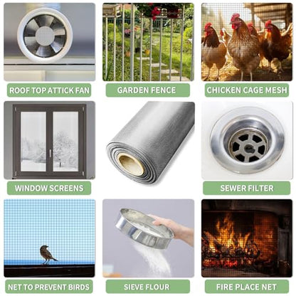 KISKIS 304 Stainless Steel Woven Wire Mesh, Wire Mesh Window Screen Mesh, Prevent Mouse Mice Snakes Hornets Rodents Entering,Easy to Cut and Install (80x300CM31X118INCH) - size: 80x30CM31X118INCH