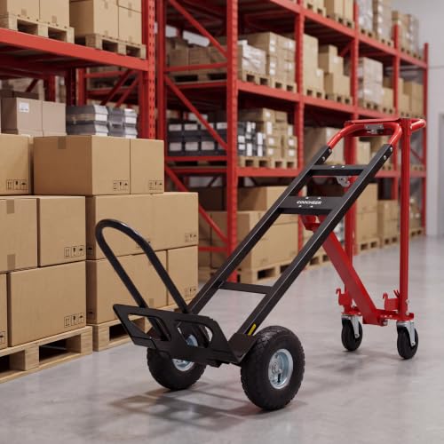 4-in-1 Convertible Hand Truck Dolly, 1000 LBS Heavy Duty Steel Moving Cart, Multi-Position Folding Utility Cart for Warehouse, Industrial and Home Moving, Red - color: Red-1