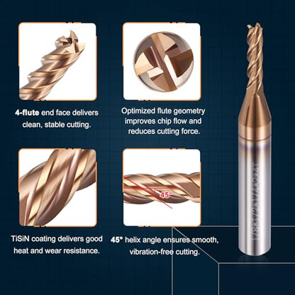 Carbide End Mill 1/8" Dia 1/2" CL 2" L 1/4" Shank 4 Flute - size: 1/8" Dia - 1/2" CL - 2" L - 1/4" Shank