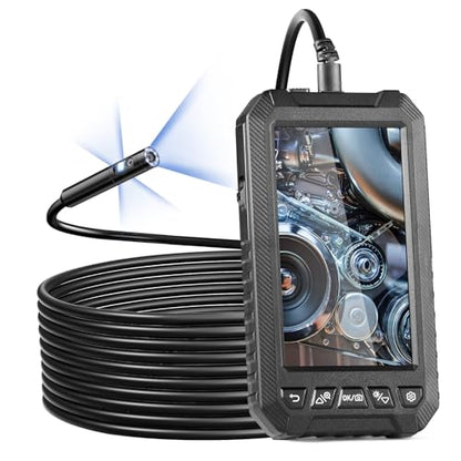 VEVOR Endoscope Camera with Light, Triple Lens Industrial Borescope, 5" Screen 1080P Inspection Camera, 8 + 2 Lights, IP67 Waterproof Snake Cameras for Automotive, Plumbing (16.4FT Cable, 32GB Card) - size: 16.4FT