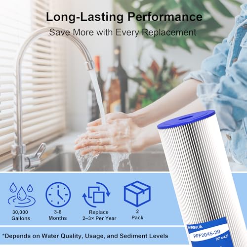 20" x 4.5" Pleated Sediment Water Filter Cartridge 20 Micron 2-Pack - size: 2 Count (Pack of 1), style: 20 Micron