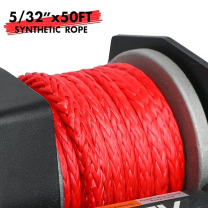 XPV AUTO 2500lbs Synthetic Winch with Remote Control & Mounting Plate ATV UTV Towing Trailer Winch Off-Road - color: Black, size: 2500lb. synthetic with rmote