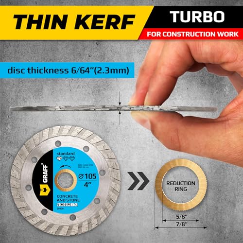 4 Inch Diamond Cutting Wheel for Angle Grinder Arbor 7/8"-5/8" – Turbo Diamond Blade for Stone, Marble, Granite, Brick, Masonry, Concrete – Diamond Saw Blades GRAFF - size: Ø 4 Inch
