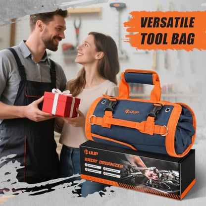 Tool Roll Bag Heavy Duty Tool Bag Gifts for Men Dad Mechanic, Blue Orange - color: Blue Orange