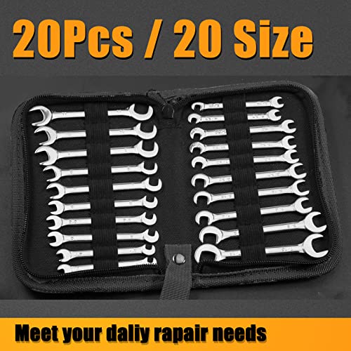SPEEDWOX Mini Double Open End Wrench Set, 10-Piece Metric & SAE, Super-Thin Angled Heads, Made of Premium Carbon Steel, Includes Storage Pouch - size: Double Open End Metric & SAE 20-Piece