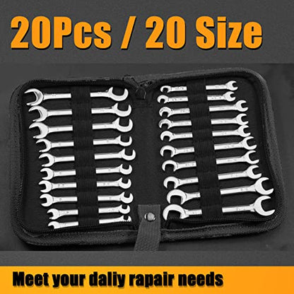 SPEEDWOX Mini Double Open End Wrench Set, 10-Piece Metric & SAE, Super-Thin Angled Heads, Made of Premium Carbon Steel, Includes Storage Pouch - size: Double Open End Metric & SAE 20-Piece