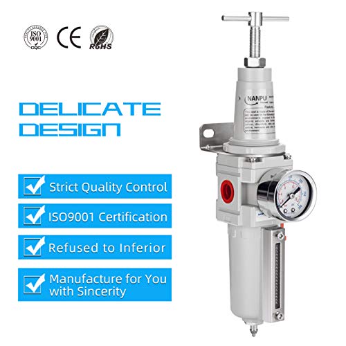 NANPU 1/2" NPT High Pressure Air Filter/Regulator Combo, T-Handle - size: 1/2" NPT