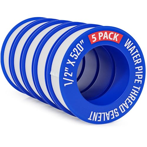 D-NYX 4 Rolls 1/2 Inch(W) X 520 Inches(L) Teflon Plumbers Tape, Duct Sealant Tape for Shower Head, Plumbing Thread Tap, Water Pipe Sealing Plumbers PTFE Thread Seal (5 Pack) - size: 5 Pack