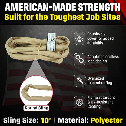 Chenango Supply VR4 10ft Tan Endless Round Polyester Rigging Sling - size: 10 ft