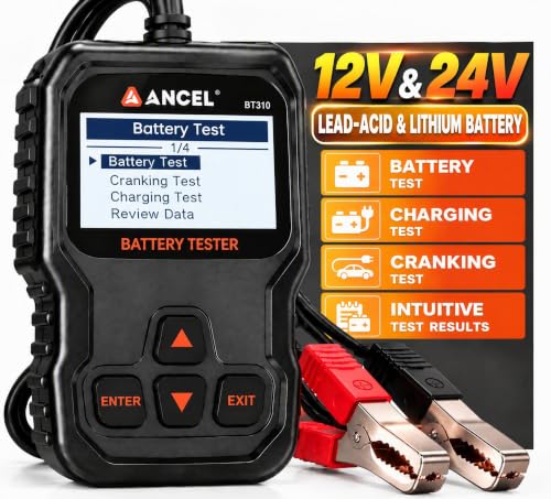 ANCEL BT310 Battery Tester 12V 24V, 100-2000 CCA Load Tester with Test Data