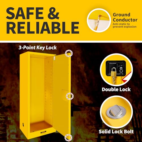 Flammable Storage Cabinet 65"H x 23"D x 18"W, Yellow Galvanized Steel Safety Cabinet, Adjustable Shelf Fireproof Cabinet with 3-Point Key Lock, for Commercial Industrial and Home Use - size: 65”H × 23“D × 18”W