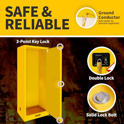 Flammable Storage Cabinet 65"H x 23"D x 18"W, Yellow Galvanized Steel Safety Cabinet, Adjustable Shelf Fireproof Cabinet with 3-Point Key Lock, for Commercial Industrial and Home Use - size: 65”H × 23“D × 18”W