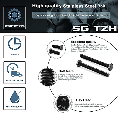 1/4-20 x 1 Inch Hex Head Screw Bolt, 10Pcs 18-8 (304) Stainless Steel, Fully Threaded,Black Oxide by SG TZH - size: 1/4-20 x 1"