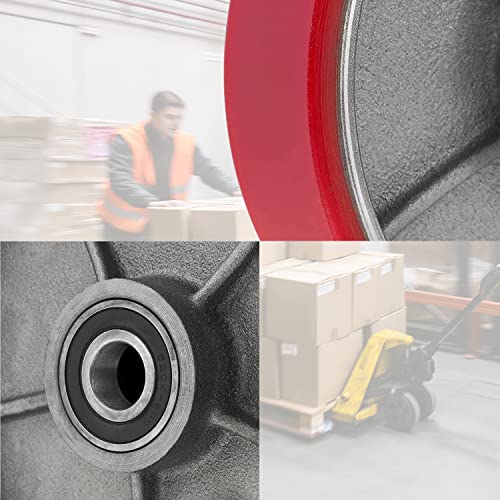Pallet Jack/Truck Steering Wheels Set with Axle, Fasteners and Protective Caps (2 pcs) 7" x 2" with Bearings ID 20mm Poly Tread Red - size: 7"x2"