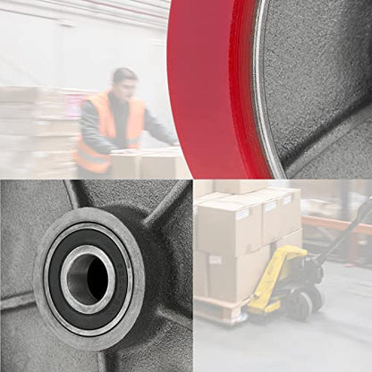 Pallet Jack/Truck Steering Wheels Set with Axle, Fasteners and Protective Caps (2 pcs) 7" x 2" with Bearings ID 20mm Poly Tread Red - size: 7"x2"