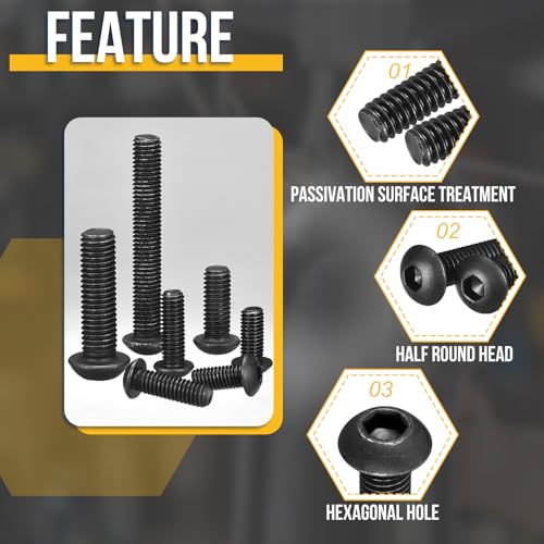 DTGN #8-32x1 Button Head Socket Cap Screw 30Pcs 304 SS Black Oxide - color: Black, size: #8-32x1"