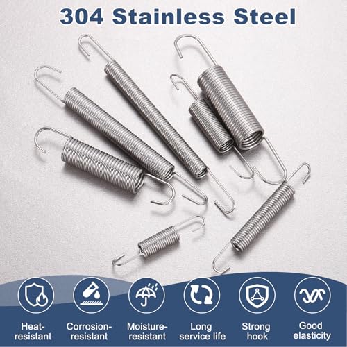 uxcell 8Pcs Stainless Steel Extension Spring w/Hook 1.5mmWD,12.5x78mm ODxL - size: 1.5mm Wire, 12.5mmx78mm(ODxL)
