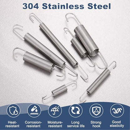 uxcell 8Pcs Stainless Steel Extension Spring w/Hook 1.5mmWD,12.5x78mm ODxL - size: 1.5mm Wire, 12.5mmx78mm(ODxL)