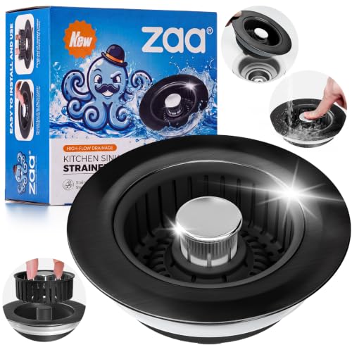 zaa 3 in 1 Kitchen Sink Drain Strainer Stopper Removable Basket Pop-Up - color: All Black
