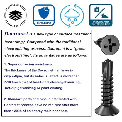 120Pcs Self Tapping Screws for Metal, 410 Stainless Steel, Black Coating, #8 x 1/2" Phillips Drive Flat Head Self Drilling Screws, Countersunk Sheet Metal Screws, Deck Screws Kit with 1 Bits - size: 100pcs #8 x 1/2", style: Flat Head