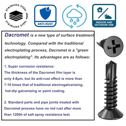 100Pcs Self Tapping Screws for Metal, 410 Stainless Steel, Black Coating, #8 x 1-1/2" Phillips Drive Flat Head Self Drilling Screws, Countersunk Sheet Metal Screws, Deck Screws Kit with 1 Bits - size: 100pcs #8 x 1-1/2", style: Flat Head