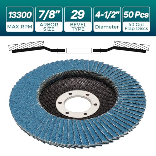 50 Pack Flap Discs 4-1/2" for Angle Grinder, 7/8" Arbor