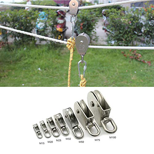1-Pack M20 Single Pulley Block Stainless Steel Heavy Duty Hardware Single Wheel Swivel Rigging Lifting Wheel Fixed Pulley for Wire Rope Loading 75kg - size: 1-Pack M20