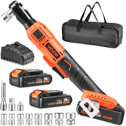 VEVOR Cordless Ratchet Wrench, 3/8 inch Drive, 230 RPM, up to 88 ft-lbs of Torque, Battery Powered Electric Ratchet Wrench Set with Two 2.0Ah Batteries, Charger, Sockets, Adaptors and Cloth Bag - size: 14.56 in, style: Standard