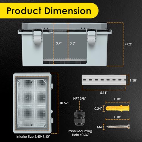 IP67 ABS Outdoor Electrical Junction Box Waterproof with Aluminum DIN Rail - color: Clear, size: 10.2''×6.3''×3.9''