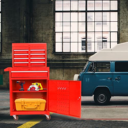 Rolling Tool Chest with 5 Drawers & Wheels -Detachable Storage Cabinet with Adjustable Shelf, Heavy-Duty Mobile Tool Cart Tool Box for Workshop Garage (Red) - color: Red