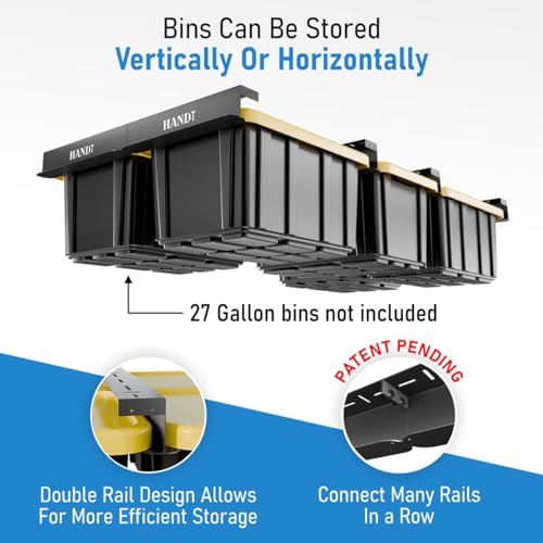 USA Based Overhead Garage Storage Rack, Connectable Heavy Duty Metal Ceiling Rails Garage Storage Organization Shelving System, Hanging Racks Tote Containers, Supports Up To 6 Bins, 4 Sets Black - color: Black, size: 6 Bins