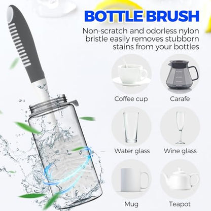 Holikme 6 Pack Dish Brush Set with Bottle Brush, Dish Scrub Brush,Gray - color: Gray